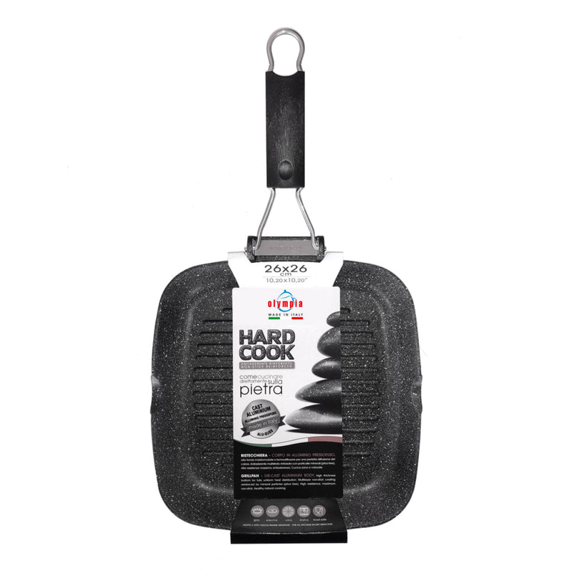 Bistecchiera Antiaderente 1 Manico 26x26 cm Olympia Hard Cook