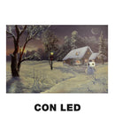 Quadro con led legno casa innevata multicolor rettangolare cm 60x40xh1,8