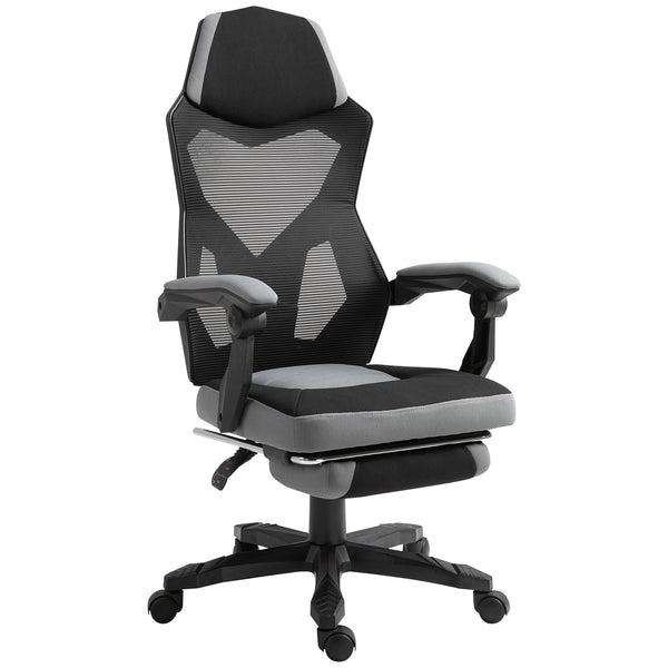 prezzo Sedia da Gaming Ergonomica con Schienale Reclinabile e Poggiapiedi Retrattile in Tessuto Grigio