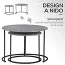 Set 2 Tavolini Piano Effetto Marmo Struttura in Metallo Nero