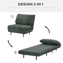 Poltrona Letto Singolo Trasformabile 82x89x83 cm in Legno e Acciaio Tessuto Velluto a Coste Verde