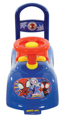 Macchina Cavalcabile per Bambini Volante Direzionabile Vano Contenitore e Telefono Marvel Spidey Blu