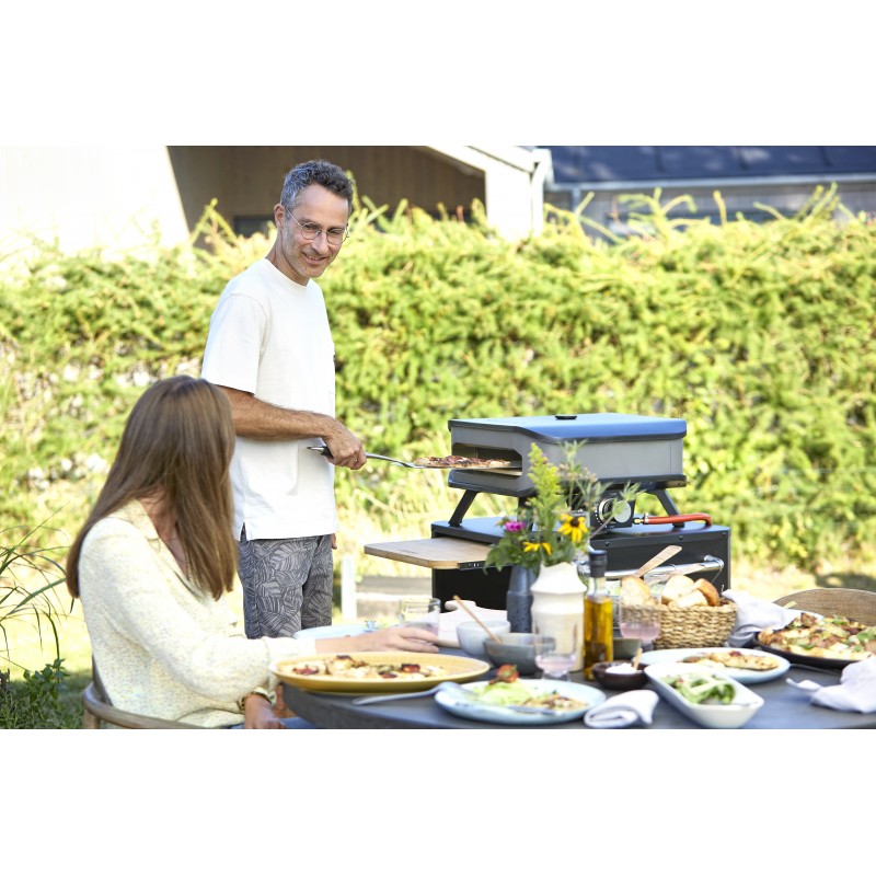  Forno per Pizza a Gas 13' Fino a 450° 34x34 cm con Pietra Refrattaria e Copertura