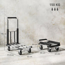 Carrello Portapacchi Pieghevole con Pedana Estensibile Capacità 150 kg in Metallo e Alluminio Argento      
