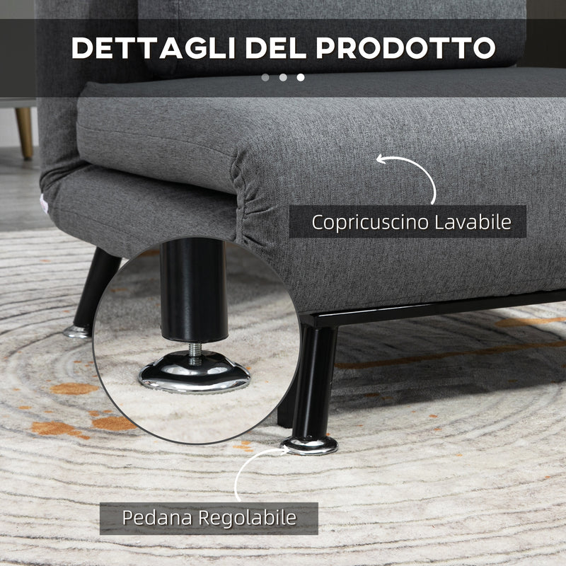 Poltrona Letto Reclinabile in 5 Posizioni 75x70x75 cm in Tessuto Effetto Lino e Acciaio Grigio      