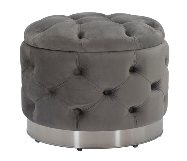 Puff Container Rich Grey Ø55x42 cm aus Schwammholz, Polyester und grauem Stahl acquista