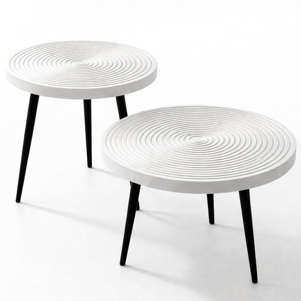Set 2 Tavolini da Caffè Rotondi Ø60 cm e Ø50 cm Design Industrial in MDF e Metallo Bianco prezzo