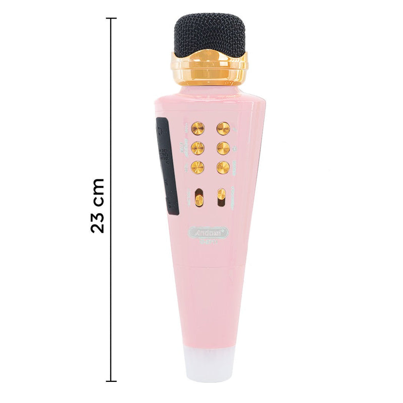 Microfono Karaoke Wireless Speaker Musica Bluetooth con USB per Feste Rosa