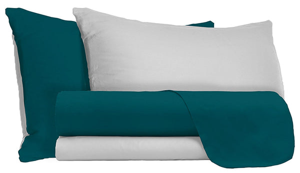 prezzo Satz Bettlaken und Kissenbezüge, wendbar, Petrolgrün/Hellgrau