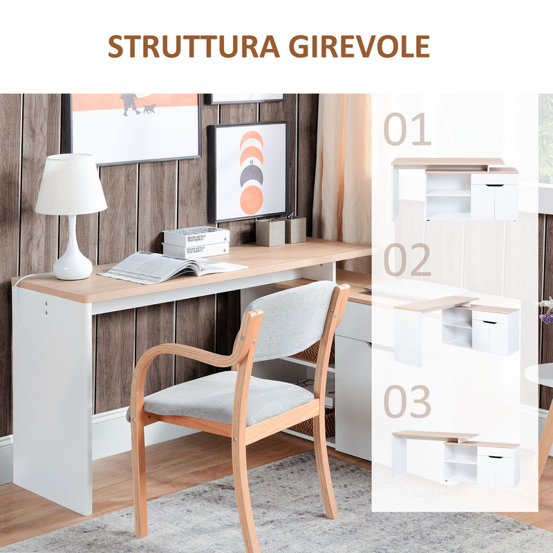 Scrivania Angolare con Libreria 140x117x76 cm con Armadietto e Cassetto color Legno e Bianco   