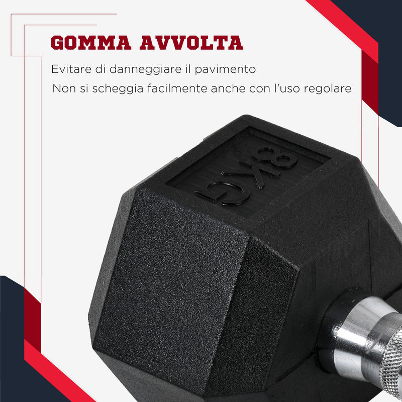 Set di 2 Manubri Esagonali da 6 kg con Presa Antiscivolo e Rivestimento in Gomma Nero   