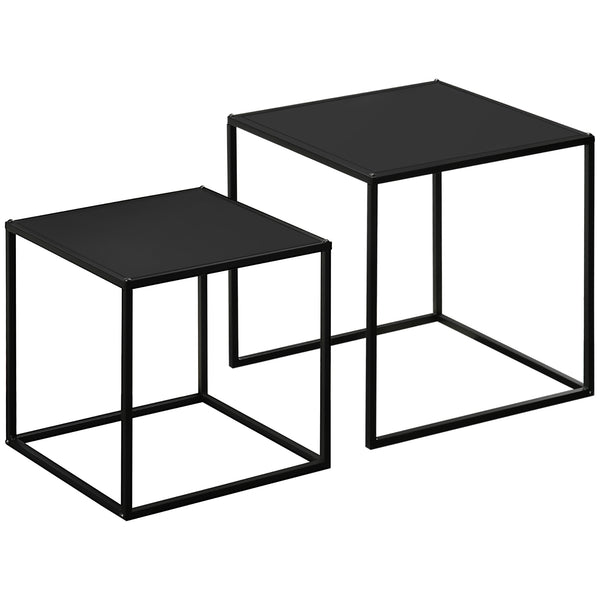 Set da 2 Tavolini da Caffè Impilabili Quadrati per Soggiorno in Acciaio Nero prezzo