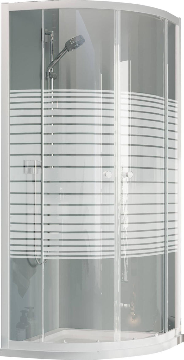 prezzo Halbrunde Duschkabine 2 Schiebetüren in Siebdruck Kristall 4mm H185 Fosterberg Tonder Weiß Verschiedene Größen