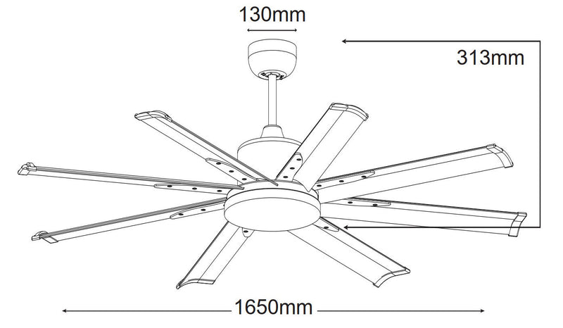Ventilatore da Soffitto con 8 Pale in Alluminio Ø165 cm 5 Velocità Martec Albatross Silver