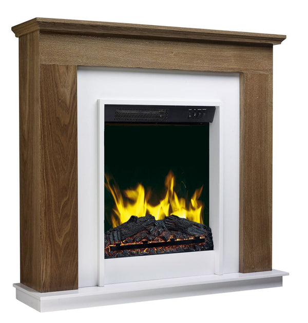 Elektrischer Bodenkamin Flammeneffekt 2000 W Chemin'Arte Megève Weiß und Eiche sconto