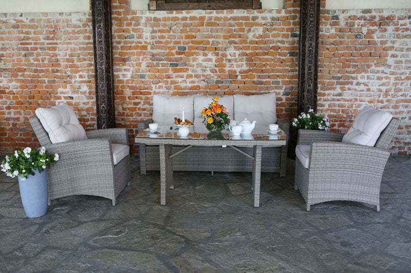 Set Salotto da Giardino Divano 3 Posti in Polyrattan Atlanta Grigio