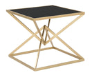 Comodino Piramid 50x50x45 cm in Ferro e Vetro Nero e Oro