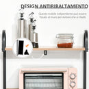 Mobiletto Microonde da Cucina 60x40x125 cm con 4 Ripiani e 4 Ganci in Acciaio e Legno Color Legno      