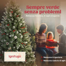 Albero di Natale Alto 210 cm 928 Rami Pigne e Bacche Rosse Base in Metallo Verde      