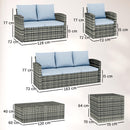 Set da Esterno 6 Pezzi con 2 Tavolini Contenitore 2 Divani e 2 Poltrone in Rattan e Acciaio Grigio
