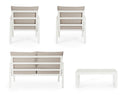 Set 4 Pezzi Salotto da Giardino con Divano 2 Poltrone e Tavolino in Alluminio e Spun Poly Hilde Bianco 