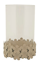 Porta Candele Dune con Vetro Ø14x21 cm in Ferro e Vetro Crema      