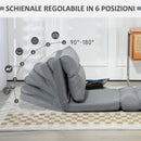 Poltrona da Terra Pieghevole 3 in 1 70x41x56 cm Trasformabile in Chaise Longue e Letto in Tessuto Effetto Lino Grigio      