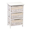 Cassettiera in Legno e Vimini 3 Cassetti 38x28H60,5cm Orietta Bianca