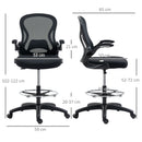 Sedia da Ufficio 59x65x102-122 cm con Supporto Lombare Altezza Regolabile e Braccioli Ribaltabili in Tessuto a Rete Nero      
