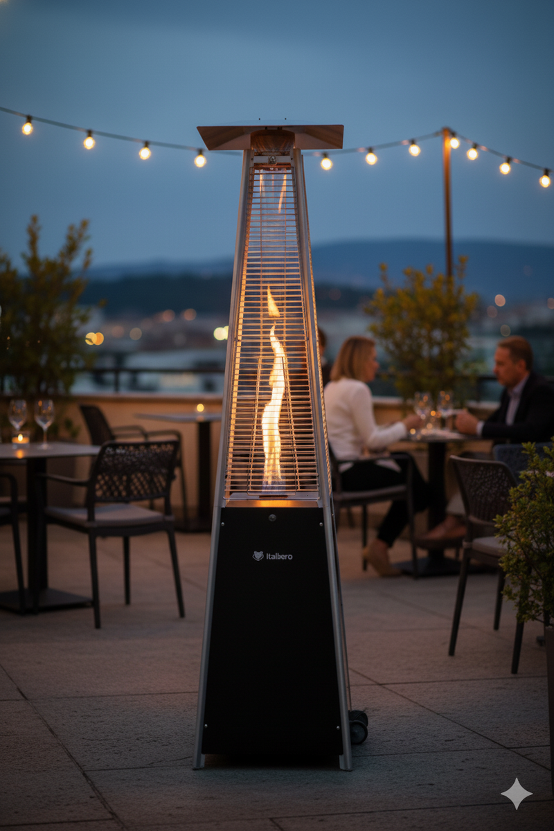 Stufa da Esterno Fungo a Gas GPL 227x73x73 cm 13 kW Italkero Patio Piramidale Nera