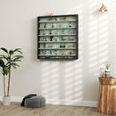 Bacheca Vetrina a Muro con 6 Ripiani Regolabili 80x9.5x83 cm in Legno Bianco e Nero      