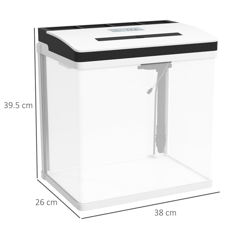 Acquario 28L a Illuminazione LED 38x26x38 cm con Fori di Ventilazione e Pompa in Vetro e ABS Bianco  