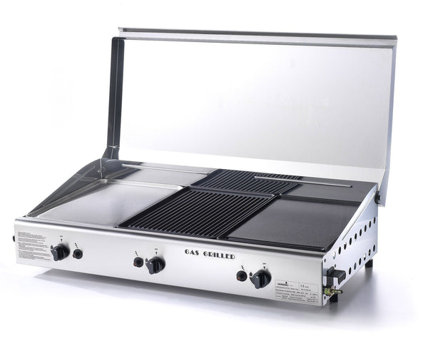 acquista Dreifach-Kochplatte aus Gusseisen und Stahl mit LPG-Gas Ompagrill Plancha Trio/1 Abdeckung