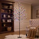 Albero di Natale di Ciliegio 60x60x180 cm con Luci LED 20 Rami e Timer Giornaliero in Acciaio e PP Nero      