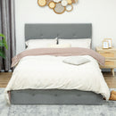Letto a 1 Piazza e Mezza Contenitore 195x141x106 cm con Spazio a Scomparsa e Testiera Vellutata a Trapunta in Legno e Metallo Grigio      