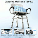 Sedia per Doccia Girevole 57x48x74-86 cm con Braccioli Schienale Capacità 150 kg in Alluminio e HDPE Bianco      