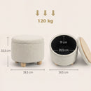 Pouf Contenitore Rotondo 38,5x38,5x33,5 cm Capacità 19L con Coperchio Fino a 120kg in Tessuto Effetto Iuta Beige      