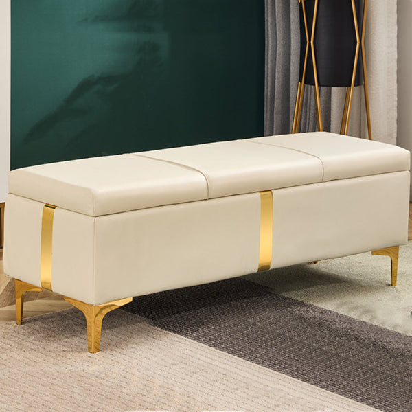 prezzo Cassapanca Contenitore Beige in Ecopelle con Piedini in Metallo Oro Panca Pouf
