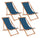 Set 4 Sedie Sdraio Reclinabile Pieghevole 60x106x88h cm in Legno Relax Noemi Blu