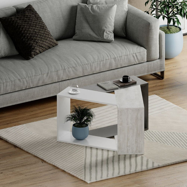 sconto Tavolino da Soggiorno 100x98x52 cm in MDF Trio Cemento Bianco