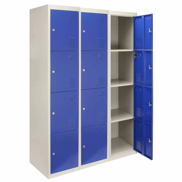 acquista Set 3 Armadietti 12 Ante 45x38x180 cm per Scuole Palestre e Spogliatoi in Acciaio Blu