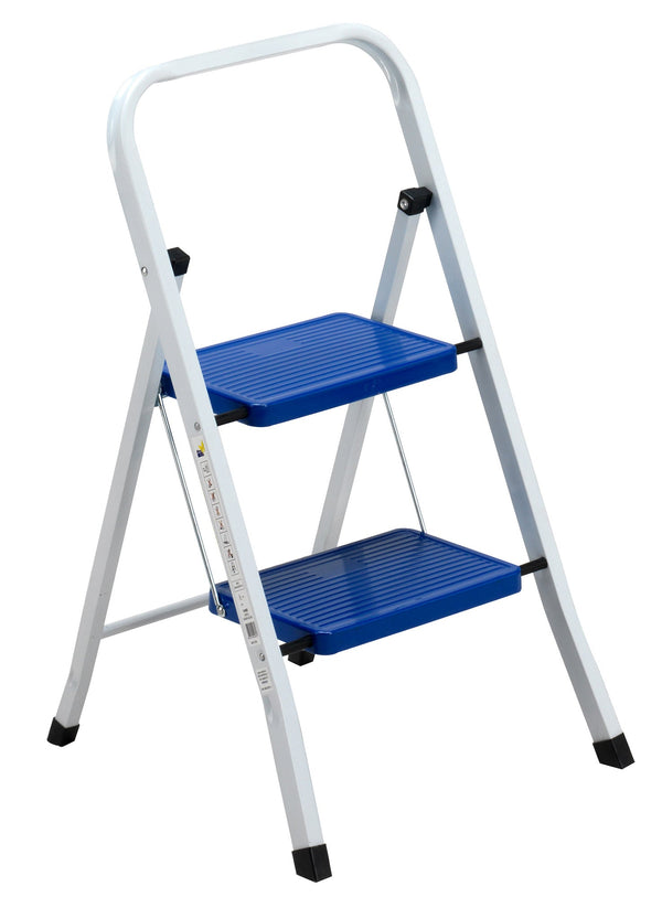 sconto Leiter zusammenklappbarer Hocker aus Stahl 2 Stufen max. 150 kg Fadi Everest Weiß und Blau