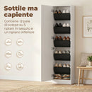 Scarpiera a Specchio 50x20x180 cm con 5 Ripiani in Tessuto non Tessuto e Mensola Inferiore in Legno Bianco      
