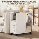 Cassettiera da Ufficio 60x30x65 cm con Ruote Minimal con 2 Cassetti Vano Aperto e Ripiano Regolabile in Legno Bianco      