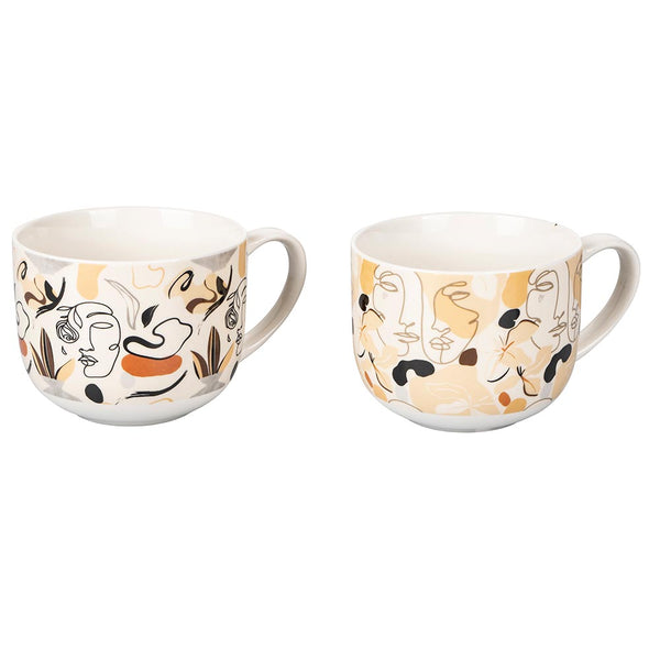 acquista Set 2 Tazze Ø10,5x8,2 cm in Bone China VdE Tivoli 1996 Face to grey