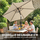 Ombrellone da Giardino Inclinabile 2x2 m a 6 Stecche con Manovella in Metallo e Poliestere Grigio Chiaro      