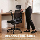 Sedia da Ufficio Ergonomica 64x65x114-129 cm in Rete con Supporto Lombare Poggiatesta e Altezza Regolabile Dondolo Nera      