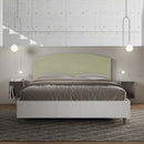 Letto Matrimoniale con Rete e Contenitore Alzata Comoda Struttura Bianco Frassico e Testata in Microfibra Antilia Tè Verde Varie Misure