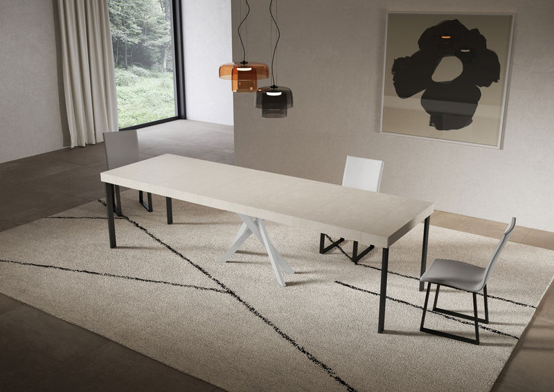 Consolle Allungabile 90-300x40x77 cm Saki Premium Cashmere Gambe Bianche 