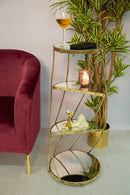 Porta Telefono Twisty Ø38x86 cm in Ferro MDF e Vetro Oro